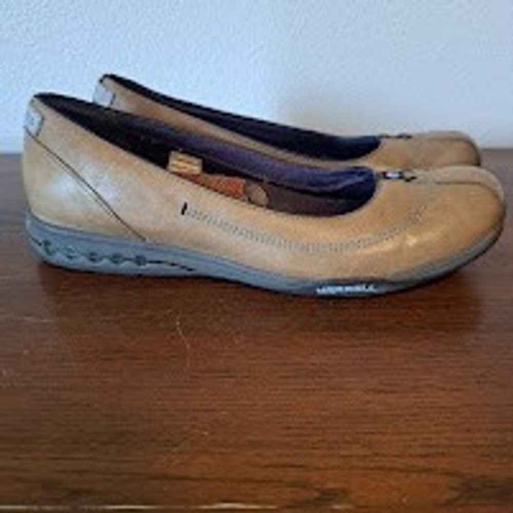 Merrell Charm Satchel Tan Brown Leather Ballet Flats Womens 8 Ortholite QForm